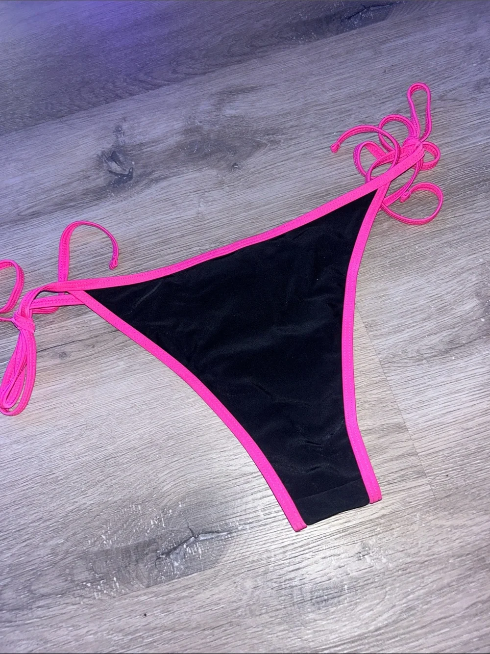 Black & Hot Pink Rhinestone cybersigilism Y2KTriangle Bikini Bottom - Women Swim